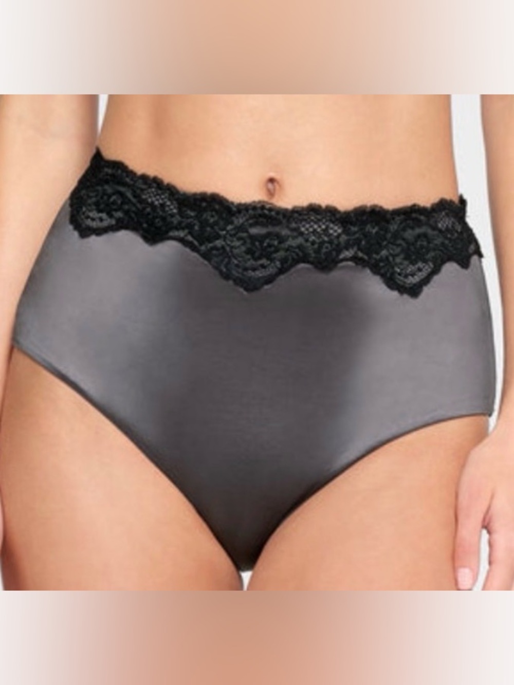 4 PIECE SET SKIMS Gunmetal/Black Stretch Satin & Lace Trim Swimwear Bikini!